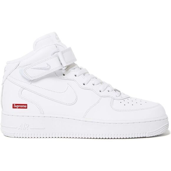 Size 9 - Nike Supreme x Air Force 1 Mid Box Logo - Triple White - Pink Supreme main image 8